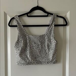 Green and White Square Neck Sleeveless Crop Top